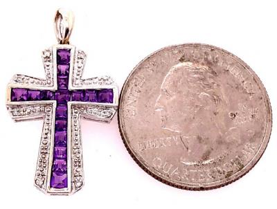 14 Karat Yellow and White Gold Charm Pendant with Diamond and Amethyst