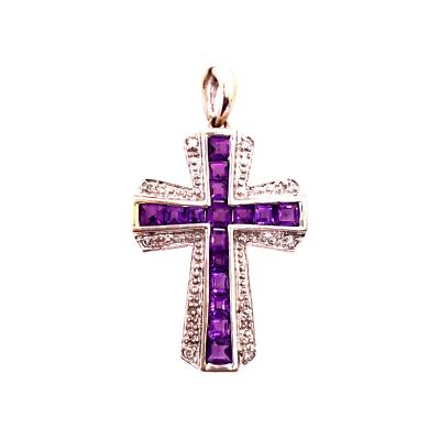 14 Karat Yellow and White Gold Charm Pendant with Diamond and Amethyst