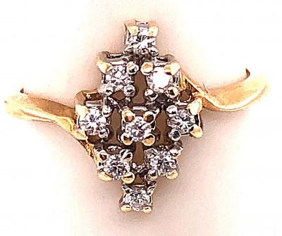 14 Karat Yellow and White Gold Contemporary Ring with Diamonds