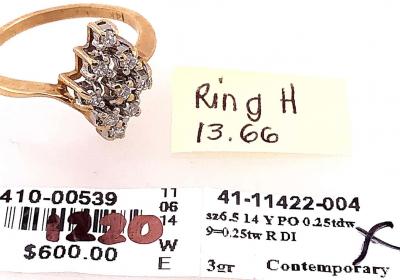 14 Karat Yellow and White Gold Contemporary Ring with Diamonds