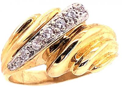 14 Karat Yellow and White Gold Fashion Ring with Round Diamonds