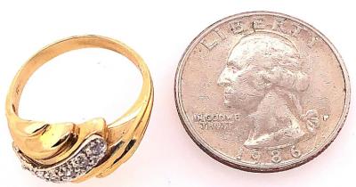 14 Karat Yellow and White Gold Fashion Ring with Round Diamonds