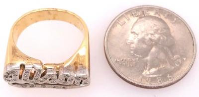 14 Karat Yellow and White Gold Name Alison Signet Ring with Diamonds