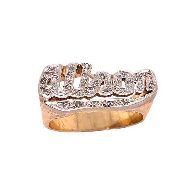 14 Karat Yellow and White Gold Name Alison Signet Ring with Diamonds