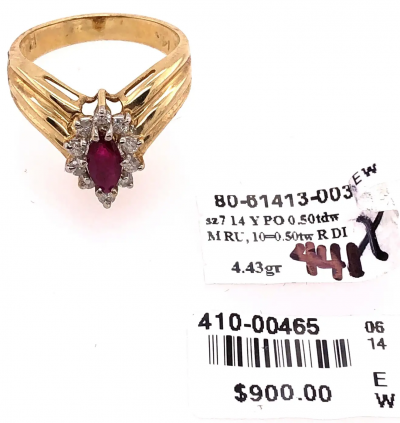 14 Karat Yellow and White Gold Ruby Ring with Diamond Accents 0 50 TDW