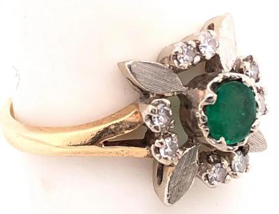 14 Karat Yellow and white Gold Emerald Solitaire with Diamond Accents Ring