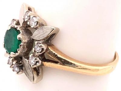 14 Karat Yellow and white Gold Emerald Solitaire with Diamond Accents Ring