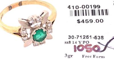 14 Karat Yellow and white Gold Emerald Solitaire with Diamond Accents Ring