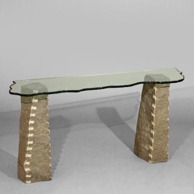 Stone and Free Edge Glass Console 1970s