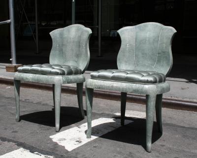A Pair of Shagreen Chairs in the Manner of Andre Groult France c 1940 s