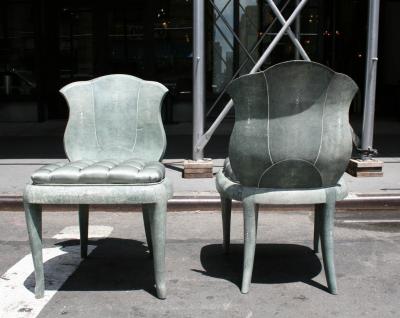 A Pair of Shagreen Chairs in the Manner of Andre Groult France c 1940 s