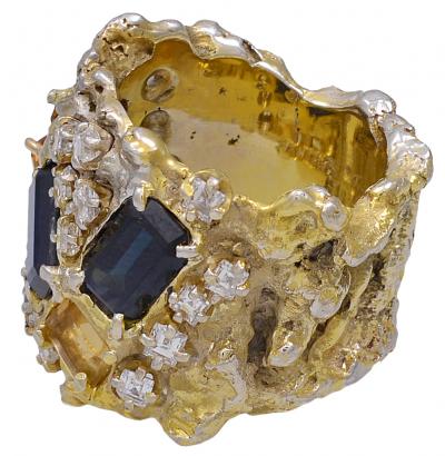 Arthur King Citrine Sapphire Diamond and Gold Ring Arthur King