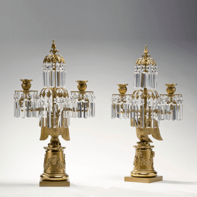 Messenger Phipson Pair of Lacquered Brass Or Molu Eagle Base Candelabra c 1820