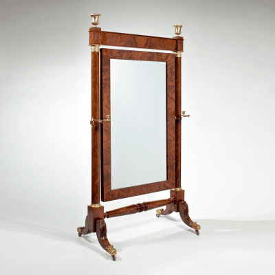 Important Bronze Mounted Mahogany Cheval Dressing Mirror c 1820