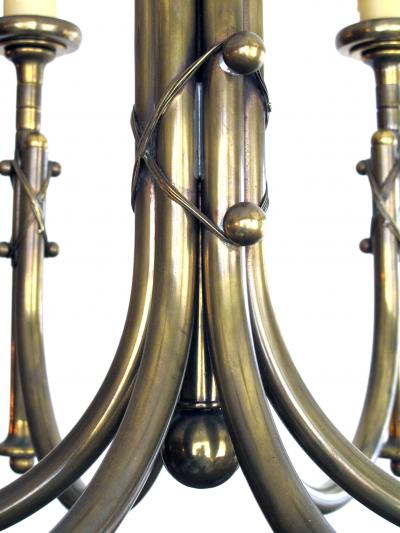 A Handsome and Large scaled English Neogothic Brass 6 light Chandelier c 1940