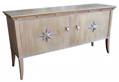 A French 2 Door Cerused Oak Sideboard with Silver Leaf Star Relief Motifs