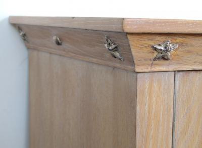 A French 2 Door Cerused Oak Sideboard with Silver Leaf Star Relief Motifs