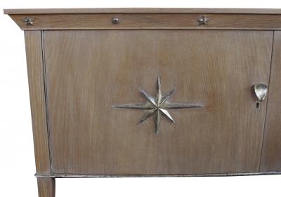 A French 2 Door Cerused Oak Sideboard with Silver Leaf Star Relief Motifs