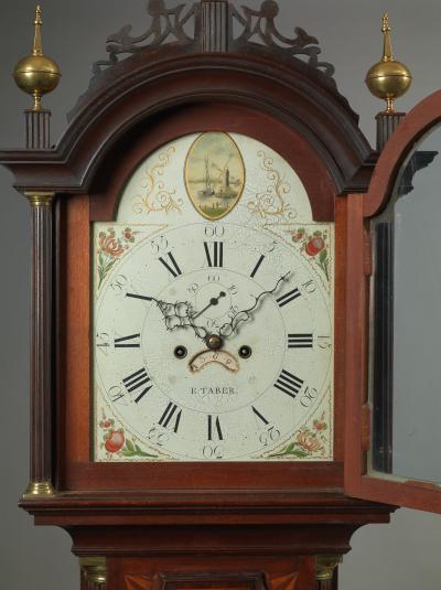 Elnathan Taber Rare Federal Inlaid Tall Case Clock With Works By Elnathan Taber