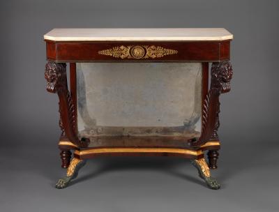 Federal Marble Top Pier Table with Carved Lion Head Supports