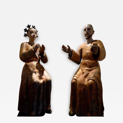 A Pair of Spanish Colonial Altar Piece Figures Mexican late 18th C 