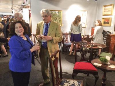 Mary Mills, glass expert, with Skip Chalfant of H. L. Chalfant Antiques.