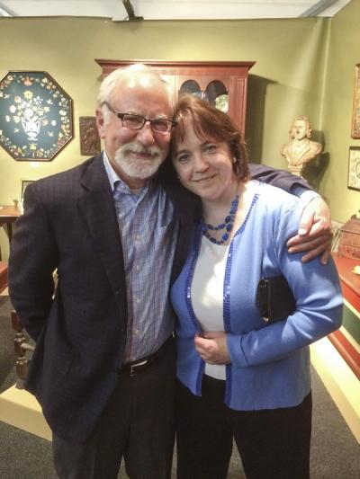 Stephen Fletcher, Executive Vice President of Skinner, with longtime friend Johanna McBrien, Editor of Antiques & Fine Art magazine and Incollect.