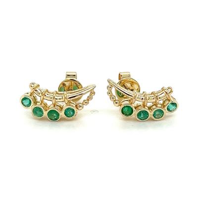 14K Gold Ear Climber Earrings With Emeralds