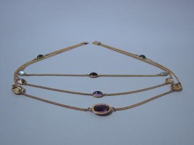 14K Gold Semi Precious Stones Chain Circa 1930