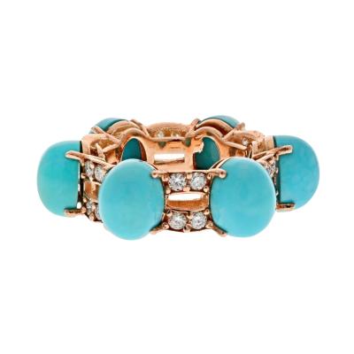 14K ROSE GOLD 6 CABOCHON TURQUOISE DIAMOND RING