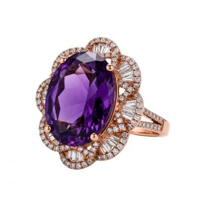 14K Rose Gold Amethyst Diamond Custom Ring