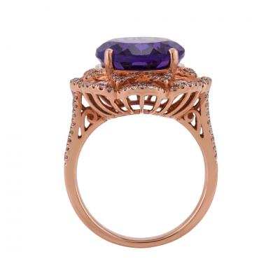 14K Rose Gold Amethyst Diamond Custom Ring