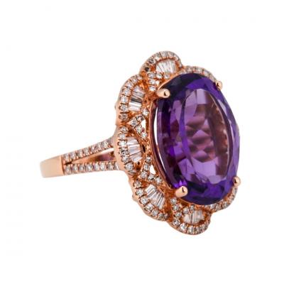 14K Rose Gold Amethyst Diamond Custom Ring