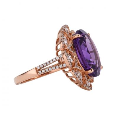 14K Rose Gold Amethyst Diamond Custom Ring