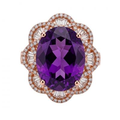 14K Rose Gold Amethyst Diamond Custom Ring