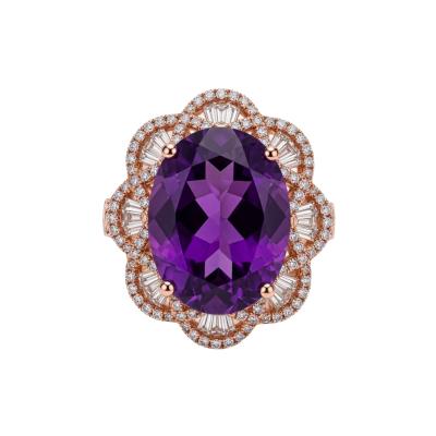 14K Rose Gold Amethyst Diamond Custom Ring