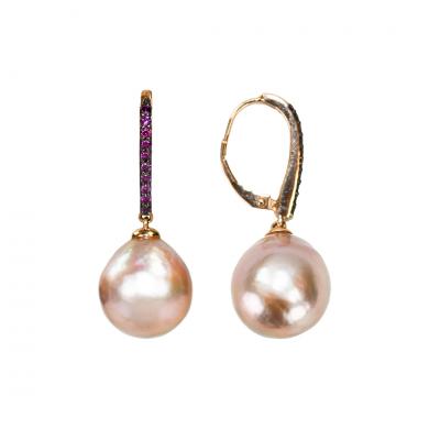 14K Rose Gold Pink Pearl Earrings 8 9g