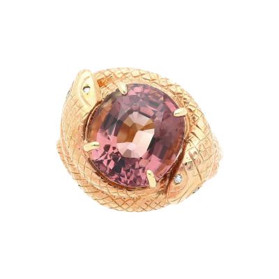 14K Solid Gold Wrapping Serpentine Snake Ring With 10 Carat Pink Tourmaline