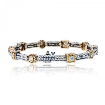 14K Two Tone Two Tone 1 06cttw Round Diamond Bracelet