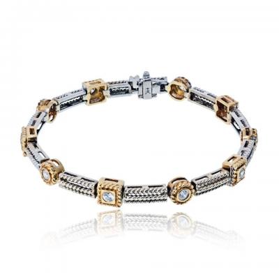 14K Two Tone Two Tone 1 06cttw Round Diamond Bracelet