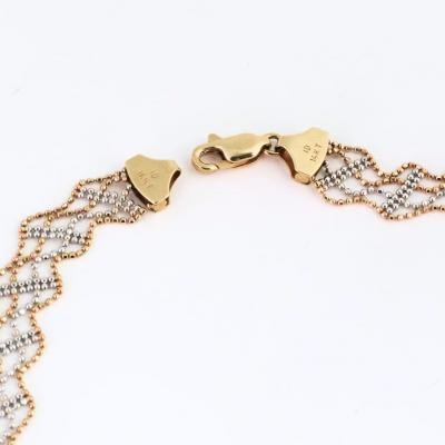 14K Two Tone Yellow White Gold Beaded Necklace