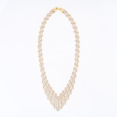 14K Two Tone Yellow White Gold Beaded Necklace