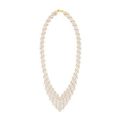 14K Two Tone Yellow White Gold Beaded Necklace