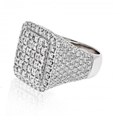 14K WHITE GOLD 11 CARAT ROUND AND SQUARE CUT CLUSTER DIAMOND MENS RING