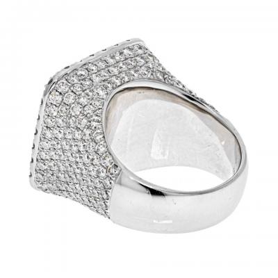 14K WHITE GOLD 11 CARAT ROUND AND SQUARE CUT CLUSTER DIAMOND MENS RING