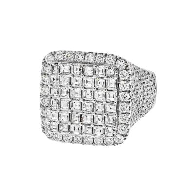 14K WHITE GOLD 11 CARAT ROUND AND SQUARE CUT CLUSTER DIAMOND MENS RING