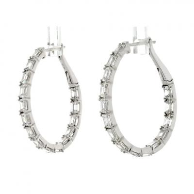 14K WHITE GOLD 5 25CTTW EMERALD CUT DIAMOND HOOP EARRINGS