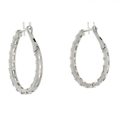 14K WHITE GOLD 5 25CTTW EMERALD CUT DIAMOND HOOP EARRINGS