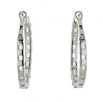 14K WHITE GOLD 5 25CTTW EMERALD CUT DIAMOND HOOP EARRINGS