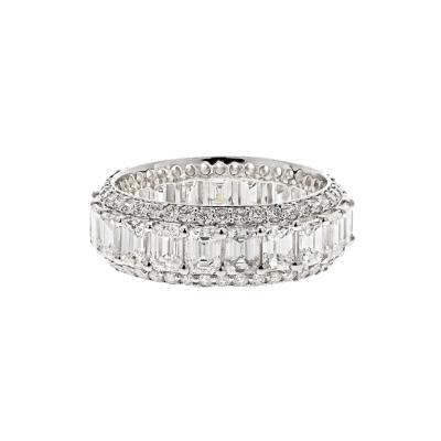 14K WHITE GOLD 5 50CTTW EMERALD CUT AND ROUND DIAMOND ETERNITY BAND